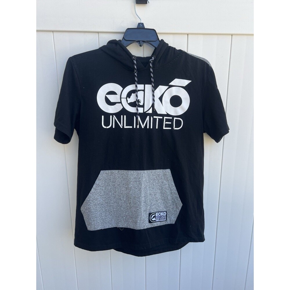 Ecko Unltd Hoodie Mens Large Black Short Sleeve Kangaroo Pocket